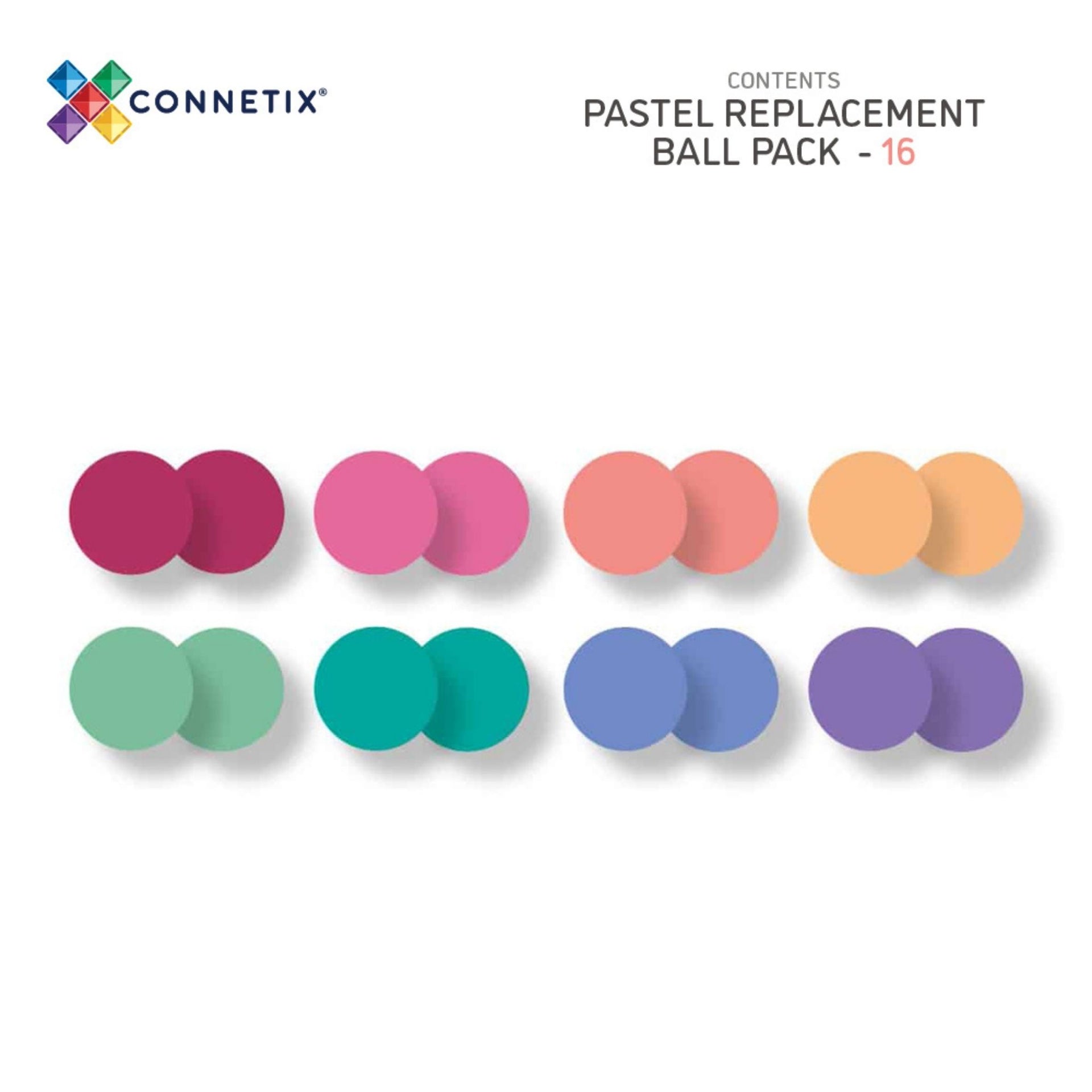 Connetix Magnetic Tiles 16 Piece Pastel Replacement Ball Pack