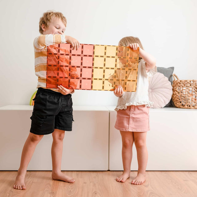 Connetix Magnetic Tiles 2 Piece Pastel Base Plate Pack - Lemon & Peach