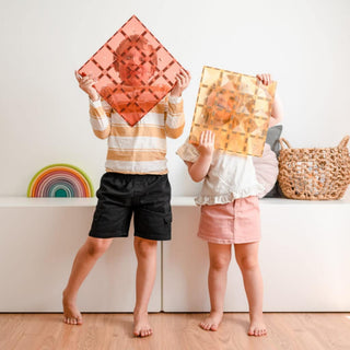Connetix Magnetic Tiles 2 Piece Pastel Base Plate Pack - Lemon & Peach