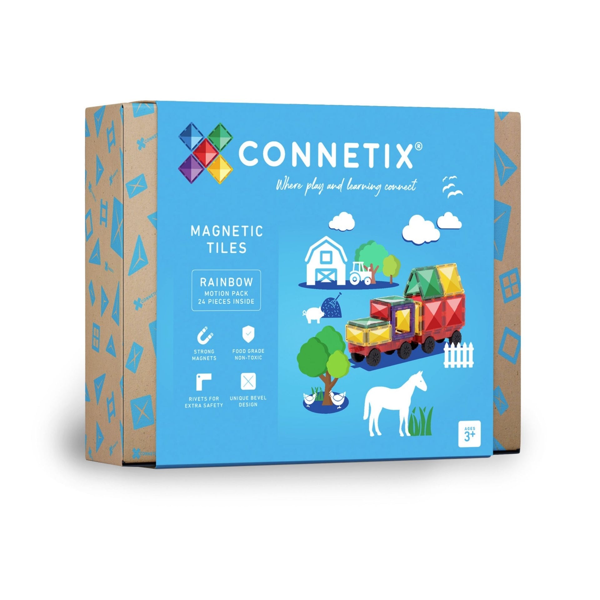 Connetix Magnetic Tiles 24 Piece Rainbow Motion Pack