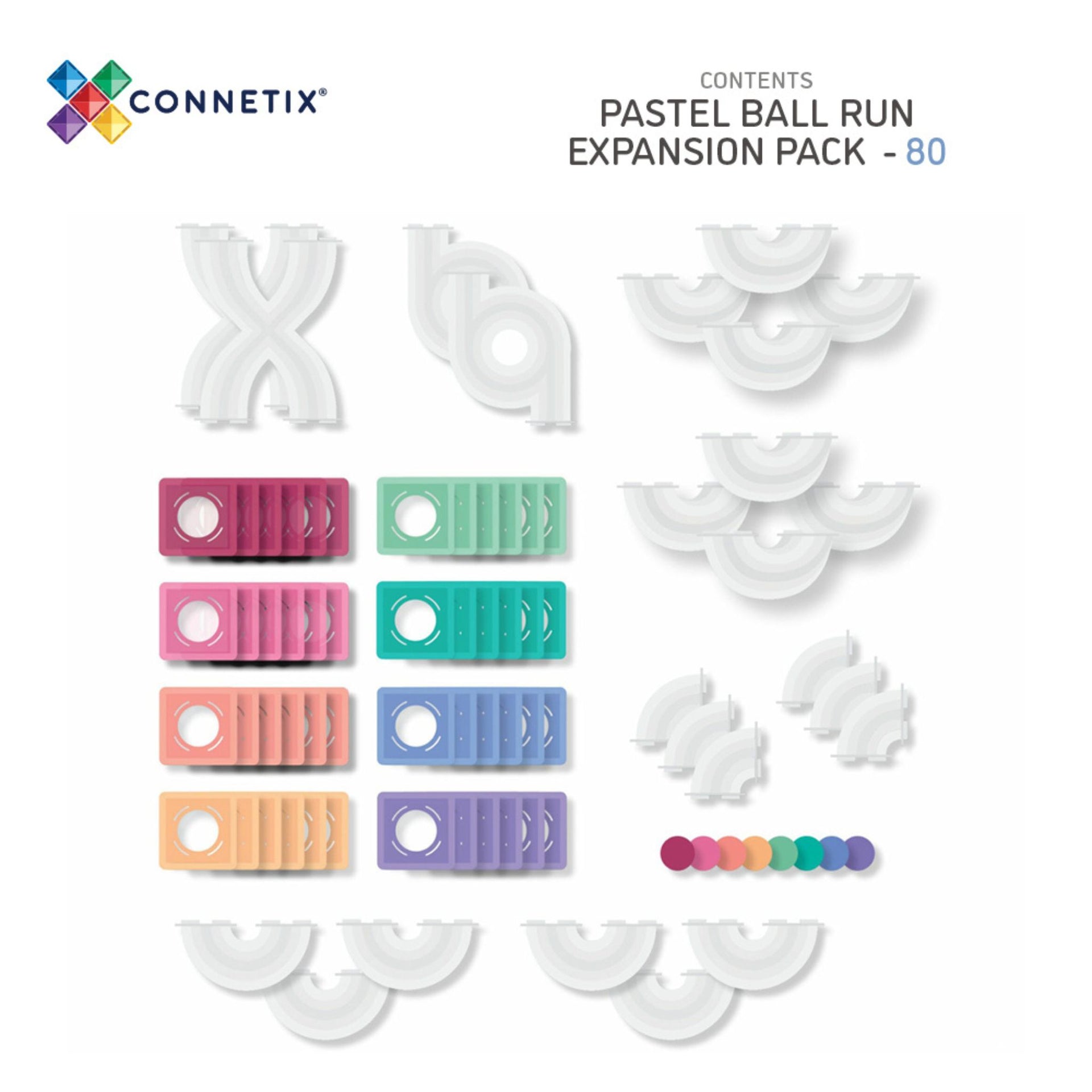 Connetix Magnetic Tiles 80 Piece Pastel Ball Run Expansion Pack