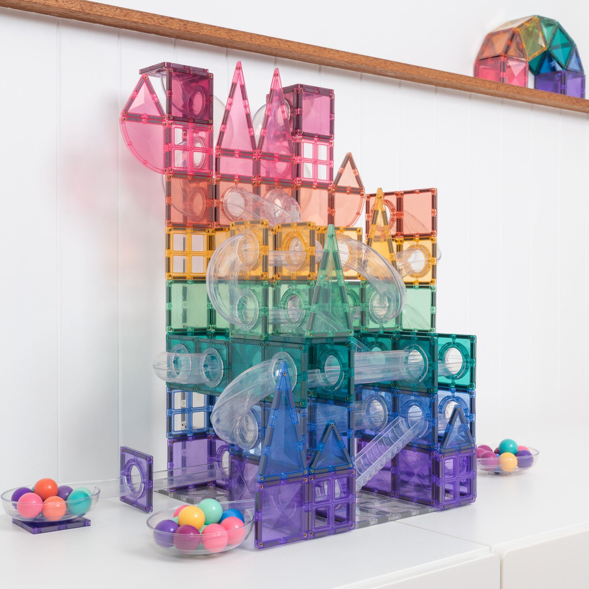 Connetix Magnetic Tiles 80 Piece Pastel Ball Run Expansion Pack