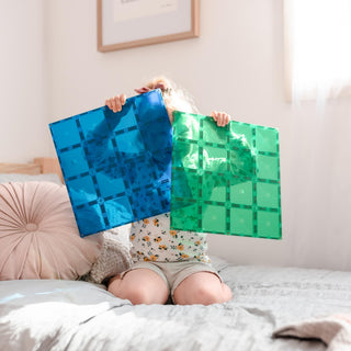 Connetix Magnetic Tiles 2 Piece Rainbow Base Plate Pack - Green & Blue