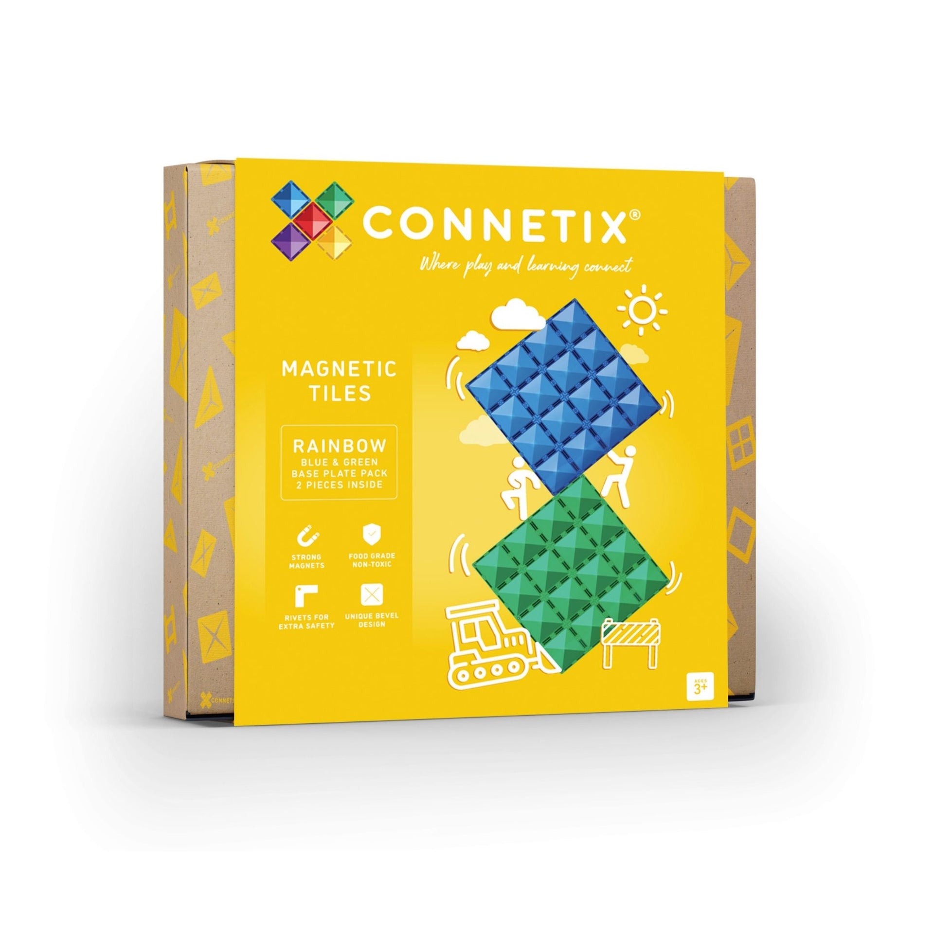 Connetix Magnetic Tiles 2 Piece Rainbow Base Plate Pack - Green & Blue