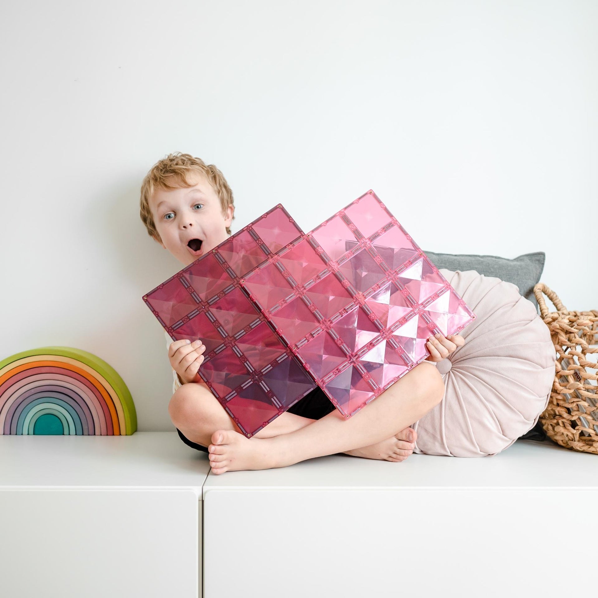 Connetix Magnetic Tiles 2 Piece Pastel Base Plate Pack - Pink & Berry