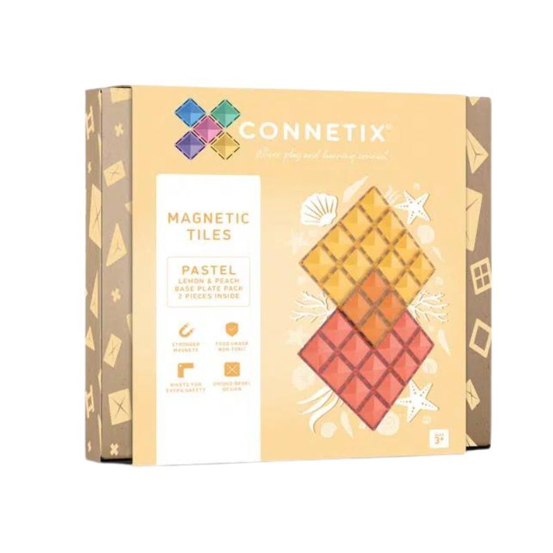 Connetix Magnetic Tiles 2 Piece Pastel Base Plate Pack - Lemon & Peach