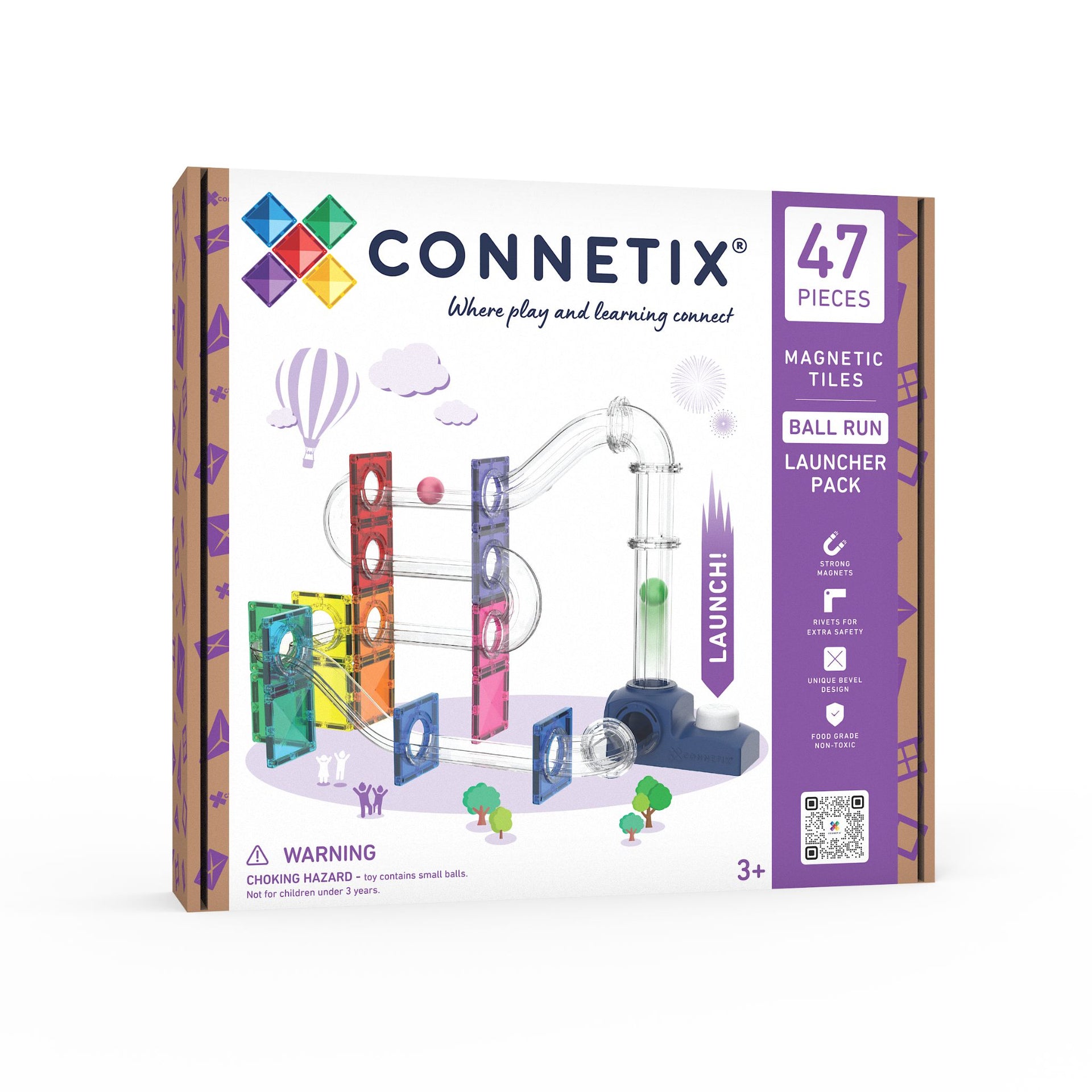 CONNETIX Magnetic Tiles 47 Piece Ball Run Launcher Pack