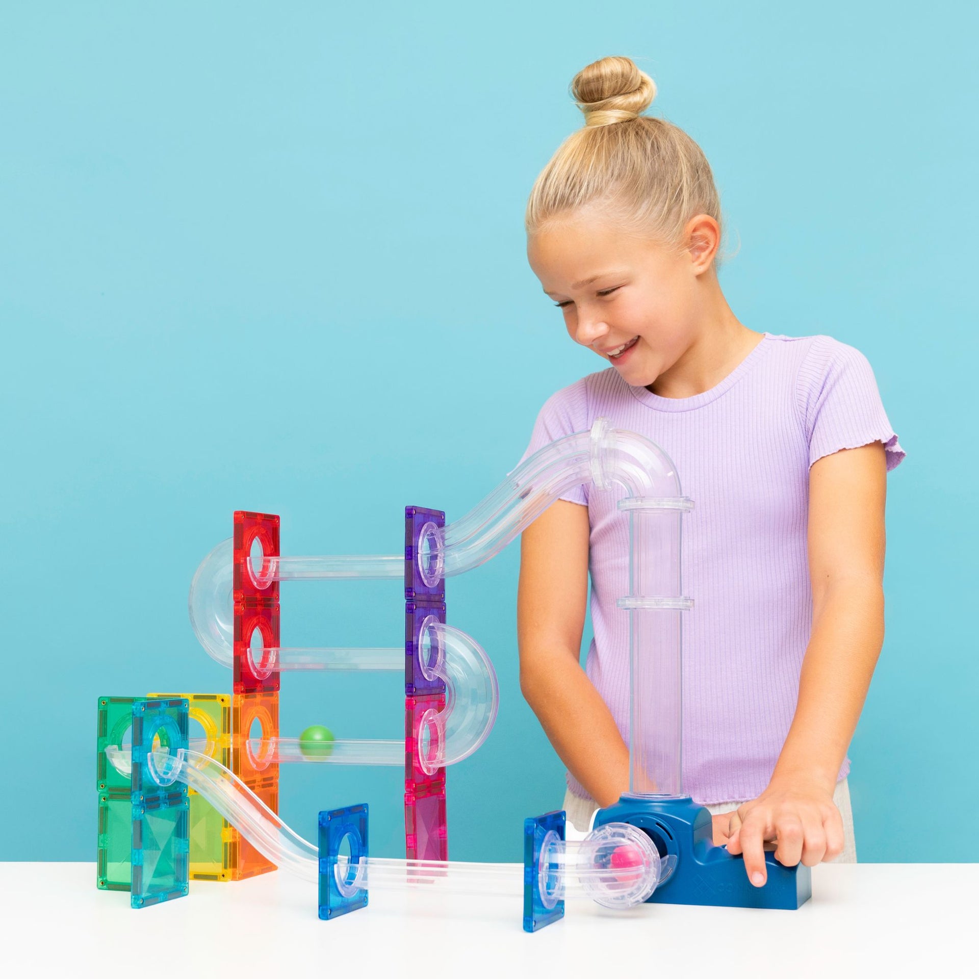 CONNETIX Magnetic Tiles 47 Piece Ball Run Launcher Pack