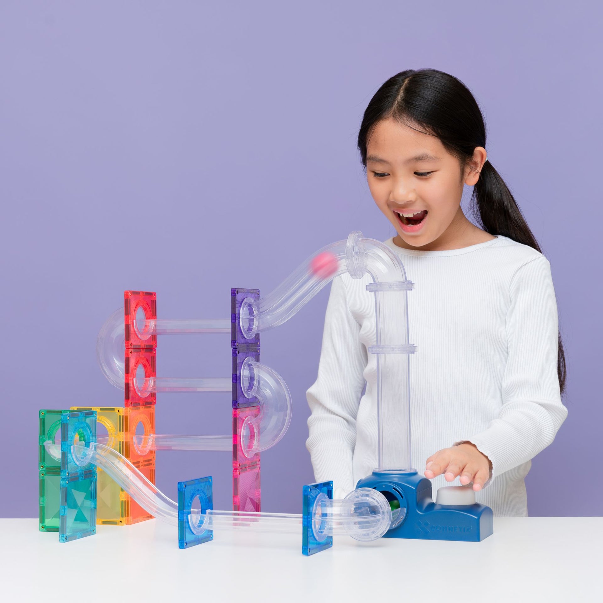 CONNETIX Magnetic Tiles 47 Piece Ball Run Launcher Pack