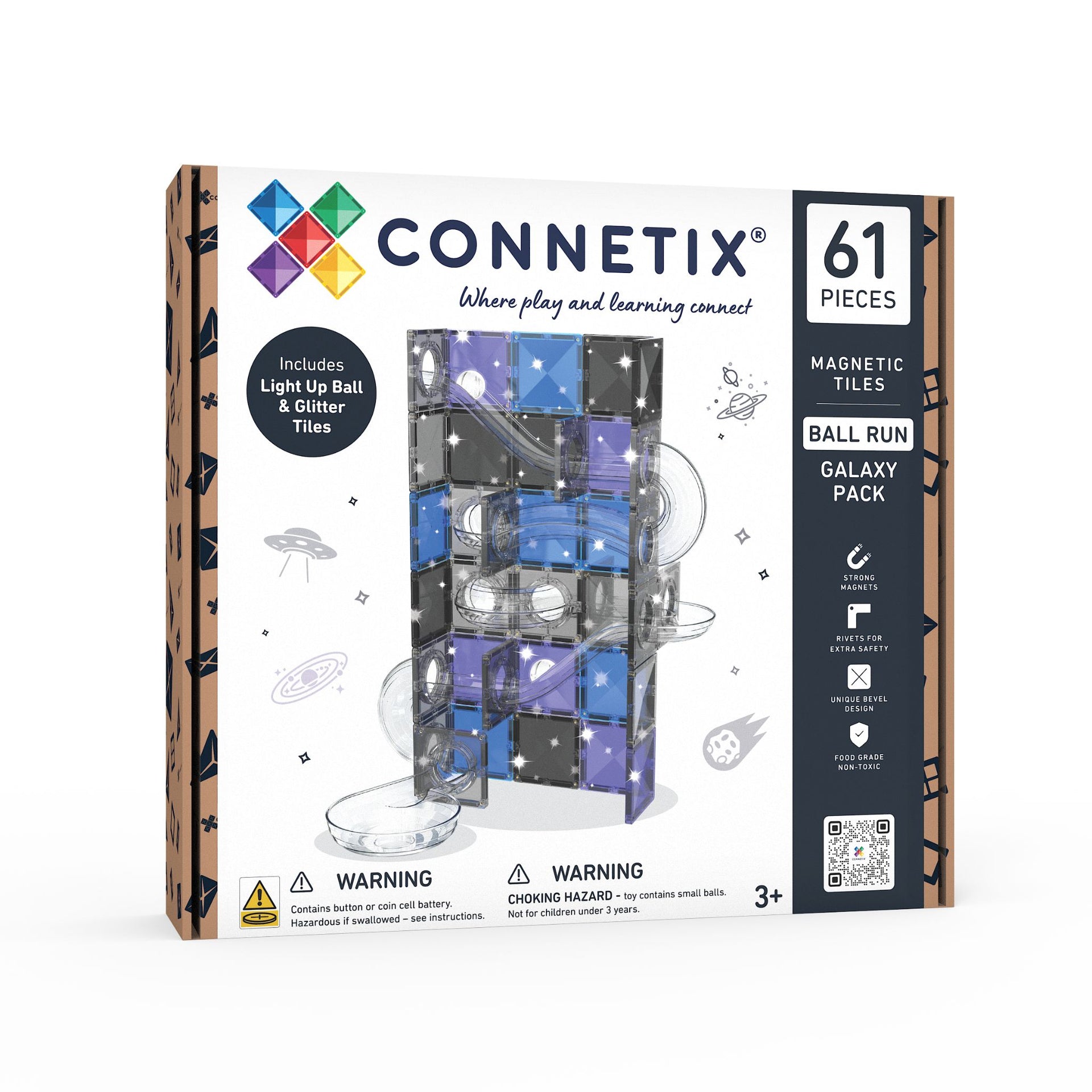 CONNETIX Magnetic Tiles 61 Piece Ball Run Galaxy Pack