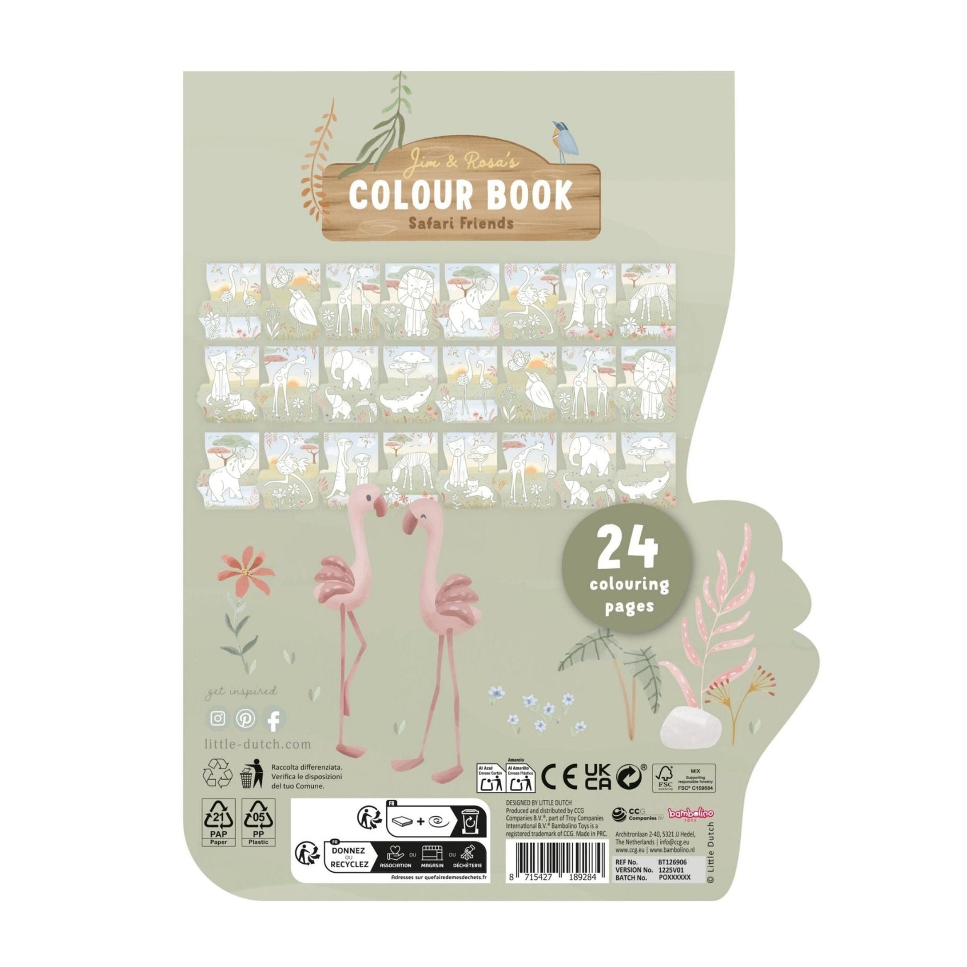 Little Dutch Flamingo Colouring Book - Safari Friends