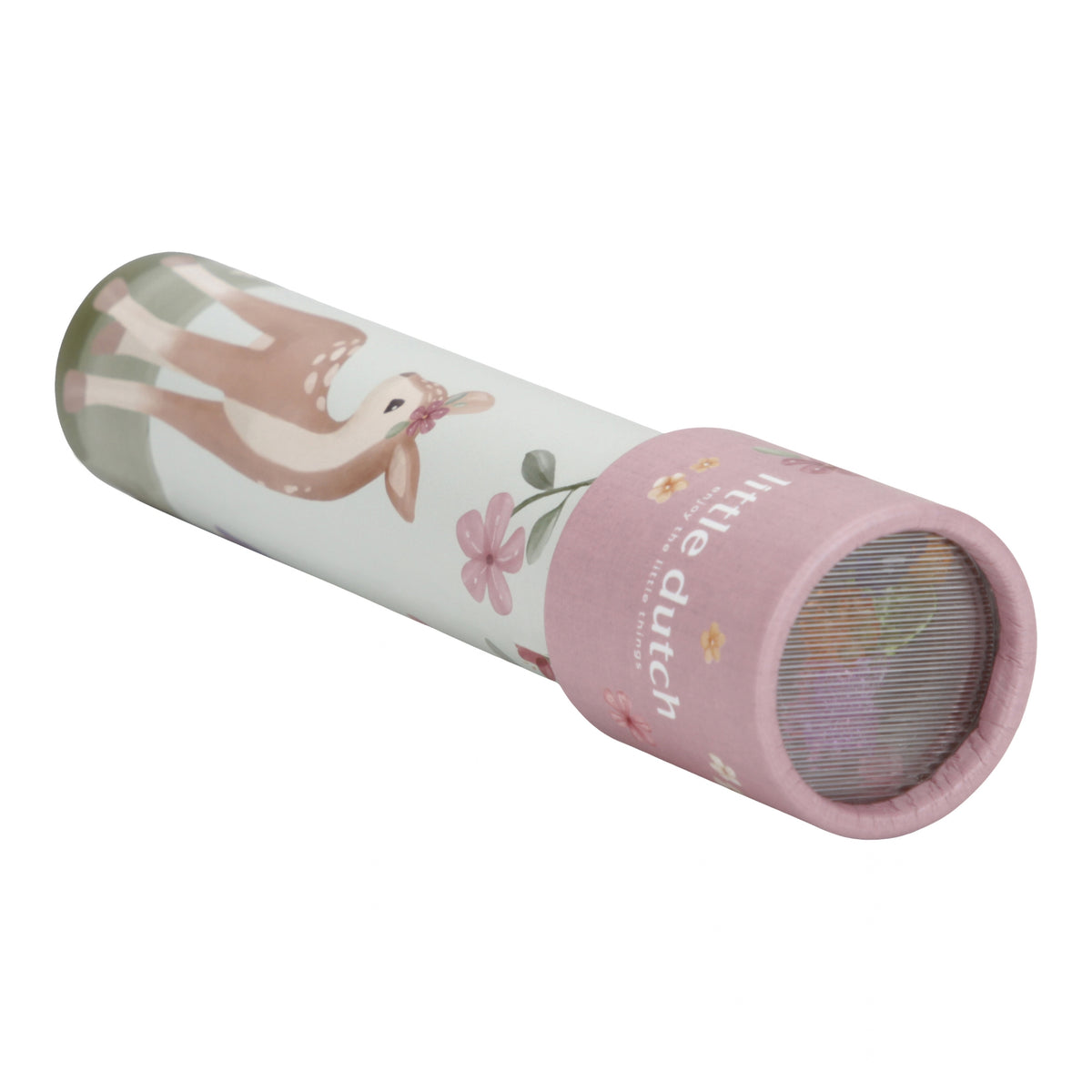 Pink and white kaleidoscope with floral design on a white background