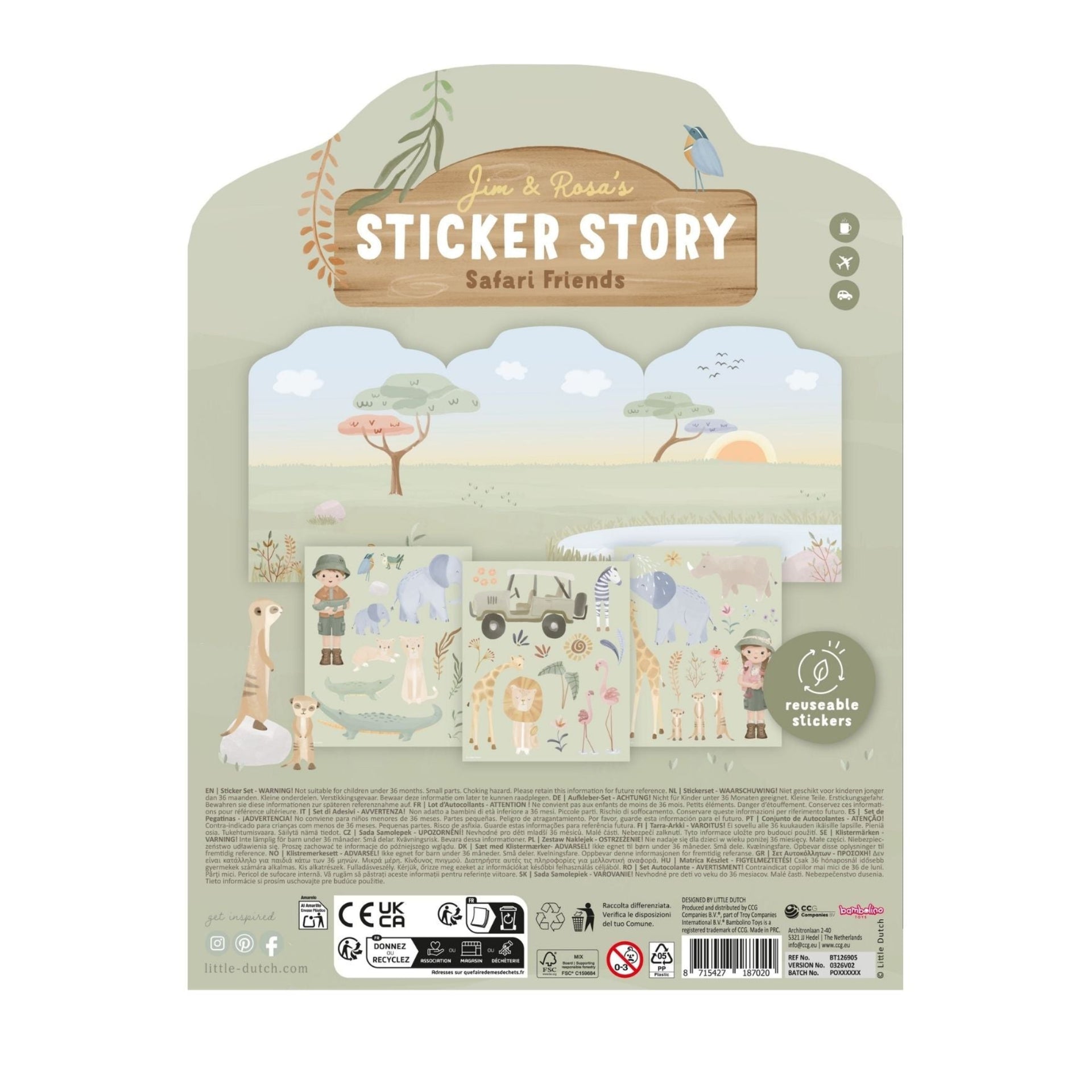 Little Dutch Reusable Sticker Scene Book - Safari Friends