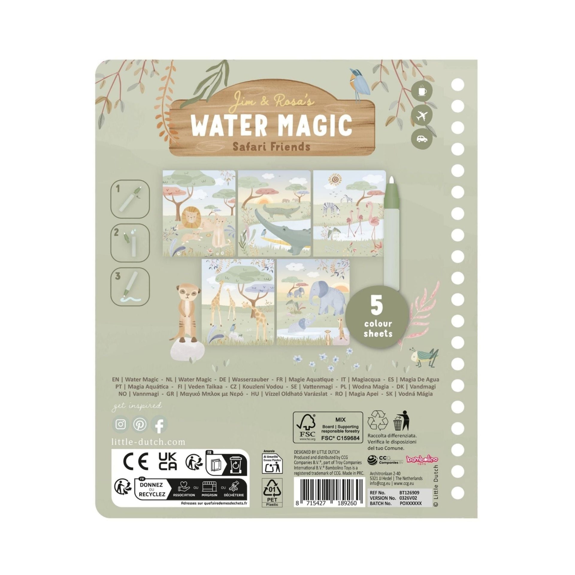 Little Dutch Water Magic Book - Safari Friends Rosa
