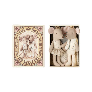 Maileg Little Sister And Brother Royal Twin Mice In Matchbox