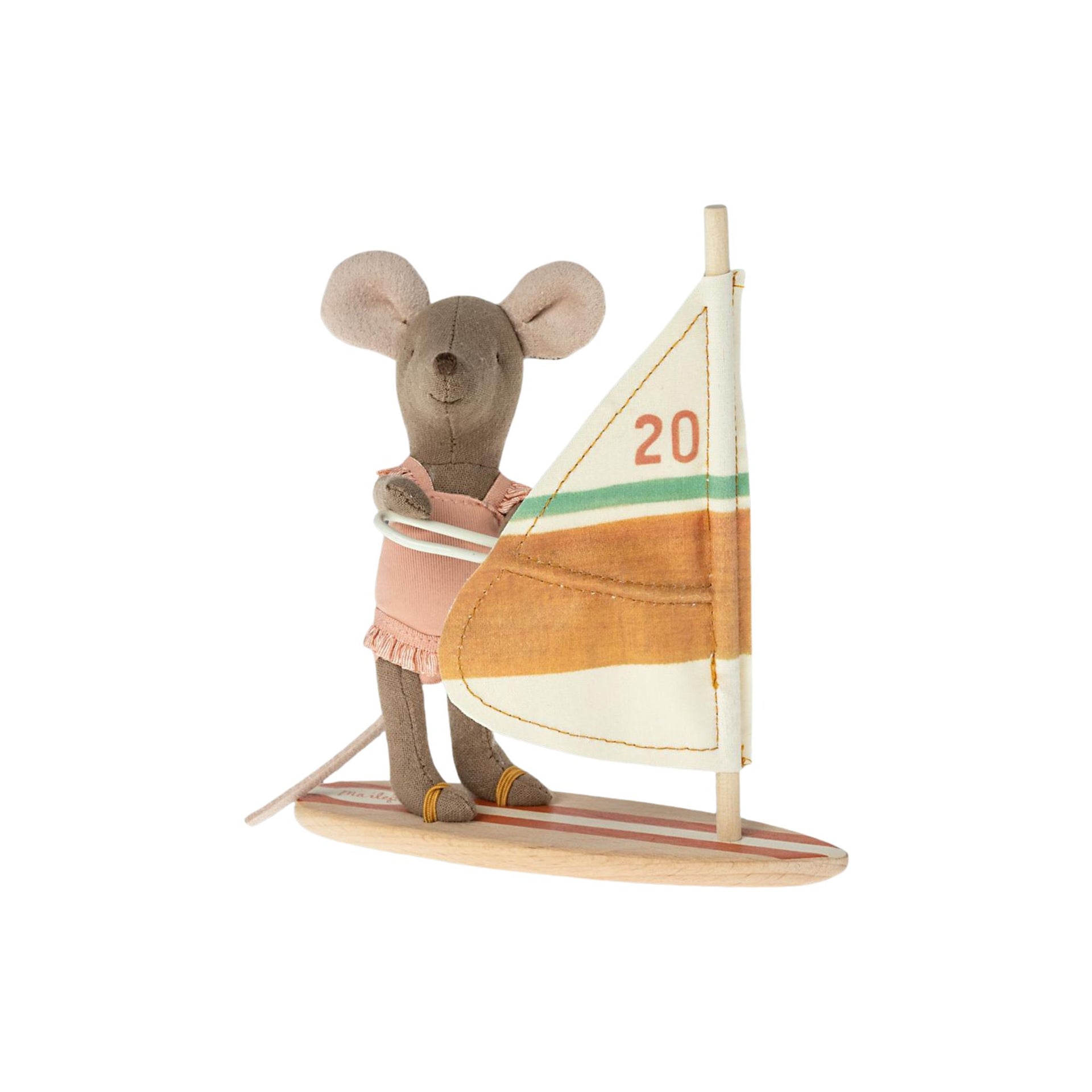 Maileg Little Sister Beach Mouse Surfer