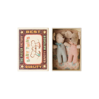 Maileg Twins Baby Mice In Matchbox - Checker