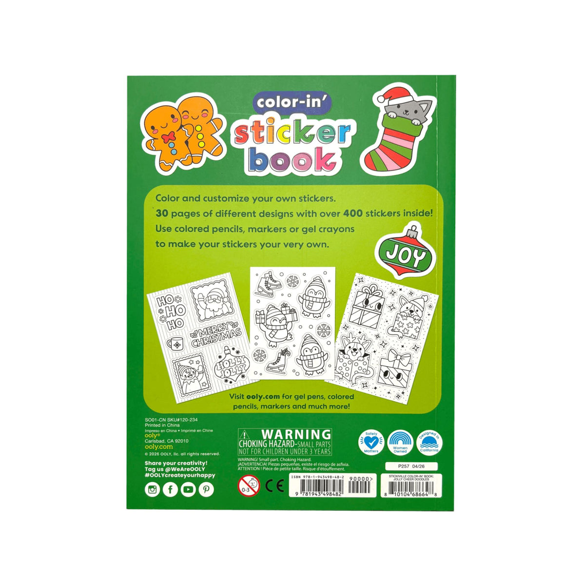 Ooly Colour-in' Sticker Book - Jolly Cheer Doodles